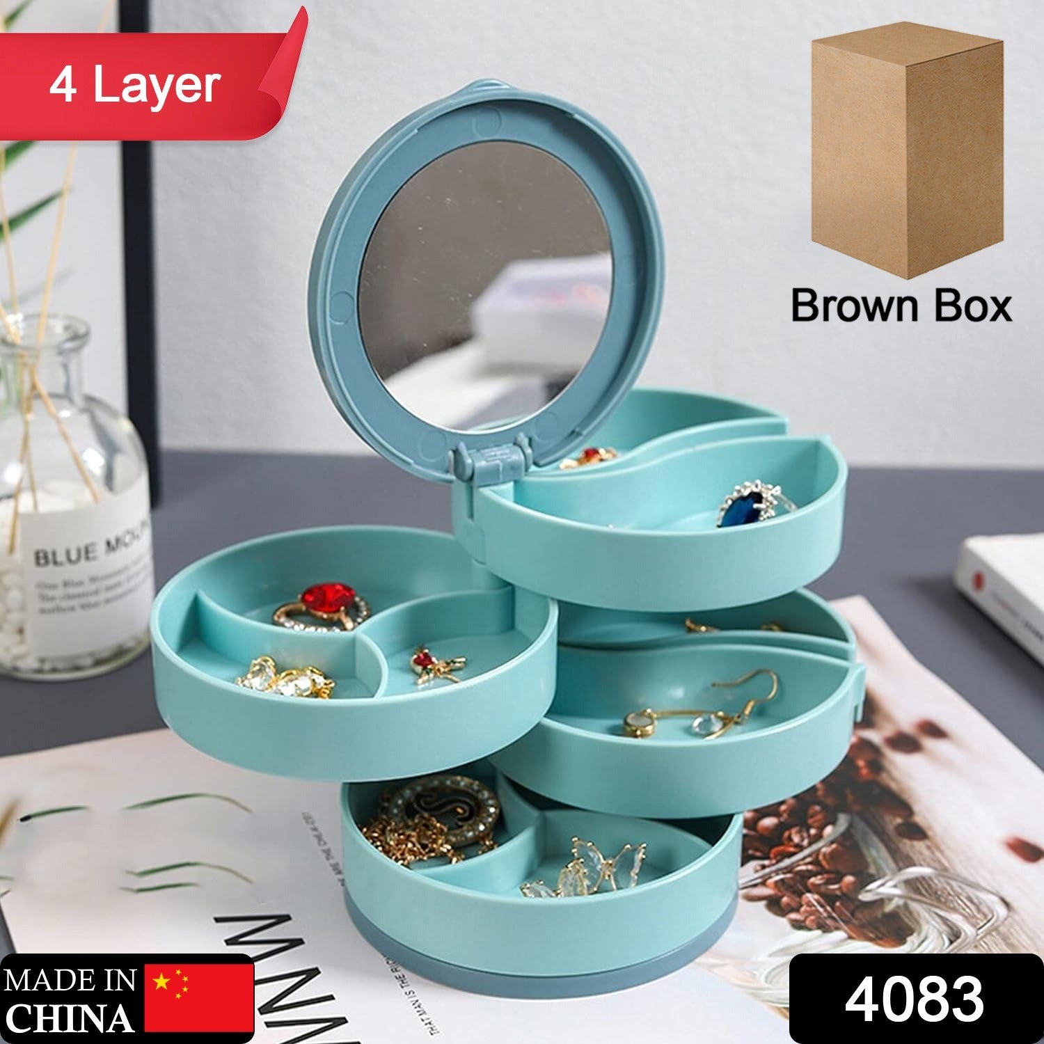 4 Layers Jewellery Organizer With Mirror
