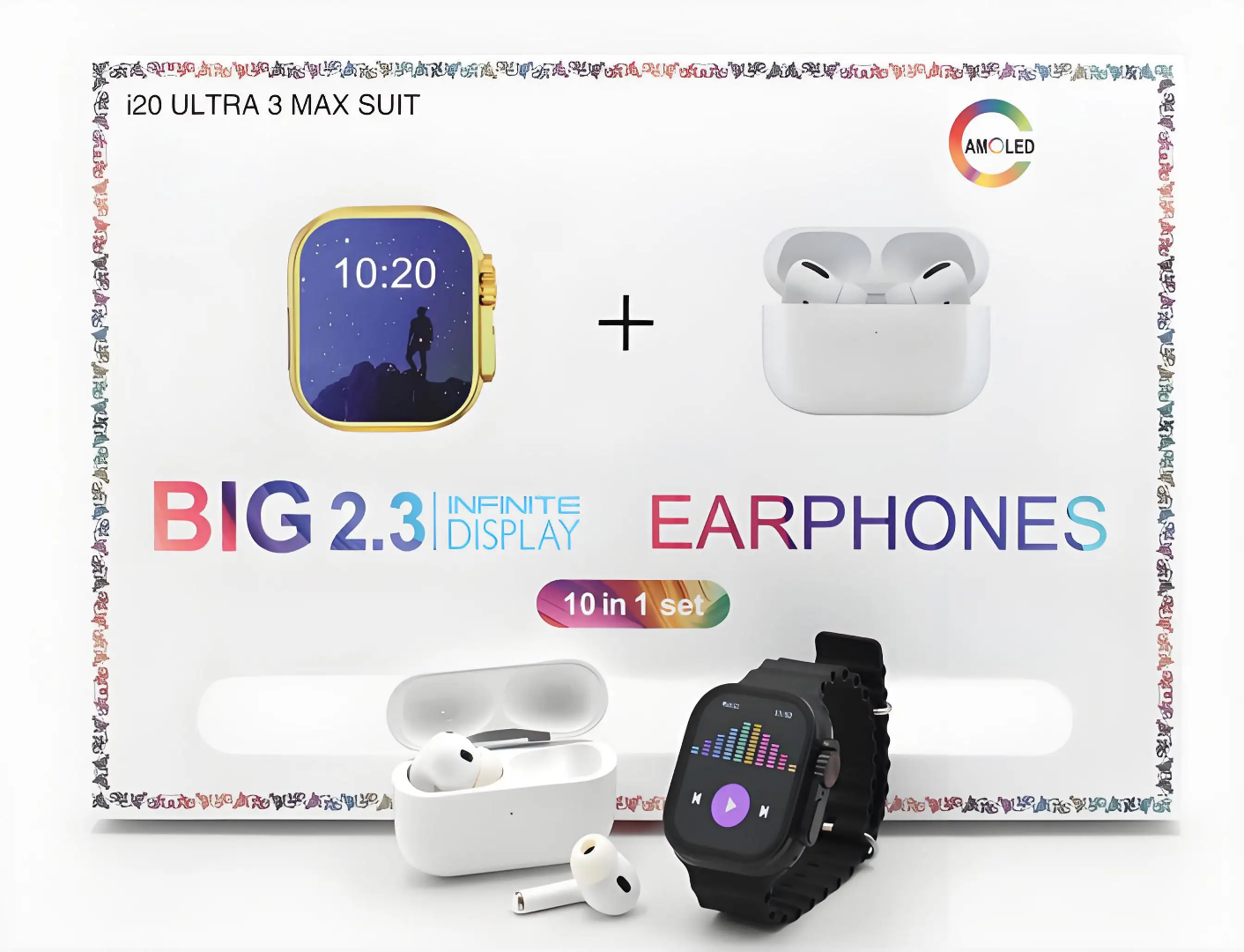 10 In 1 Set Ultra Smart Bluetooth Calling Smartwatch + Earphones