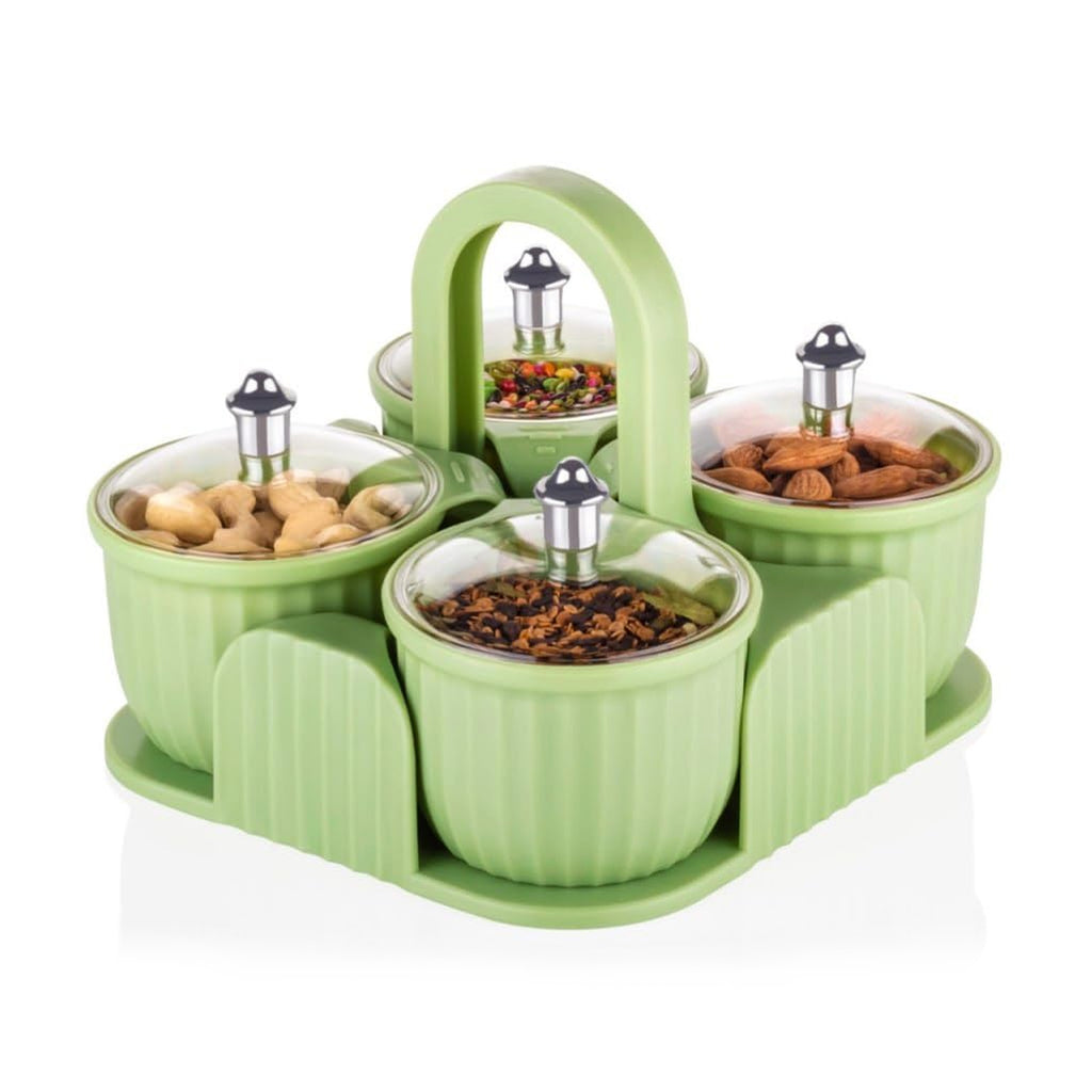 Multipurpose Dry Fruit Jar Set – Airtight 4-Container Storage Tray with Lid