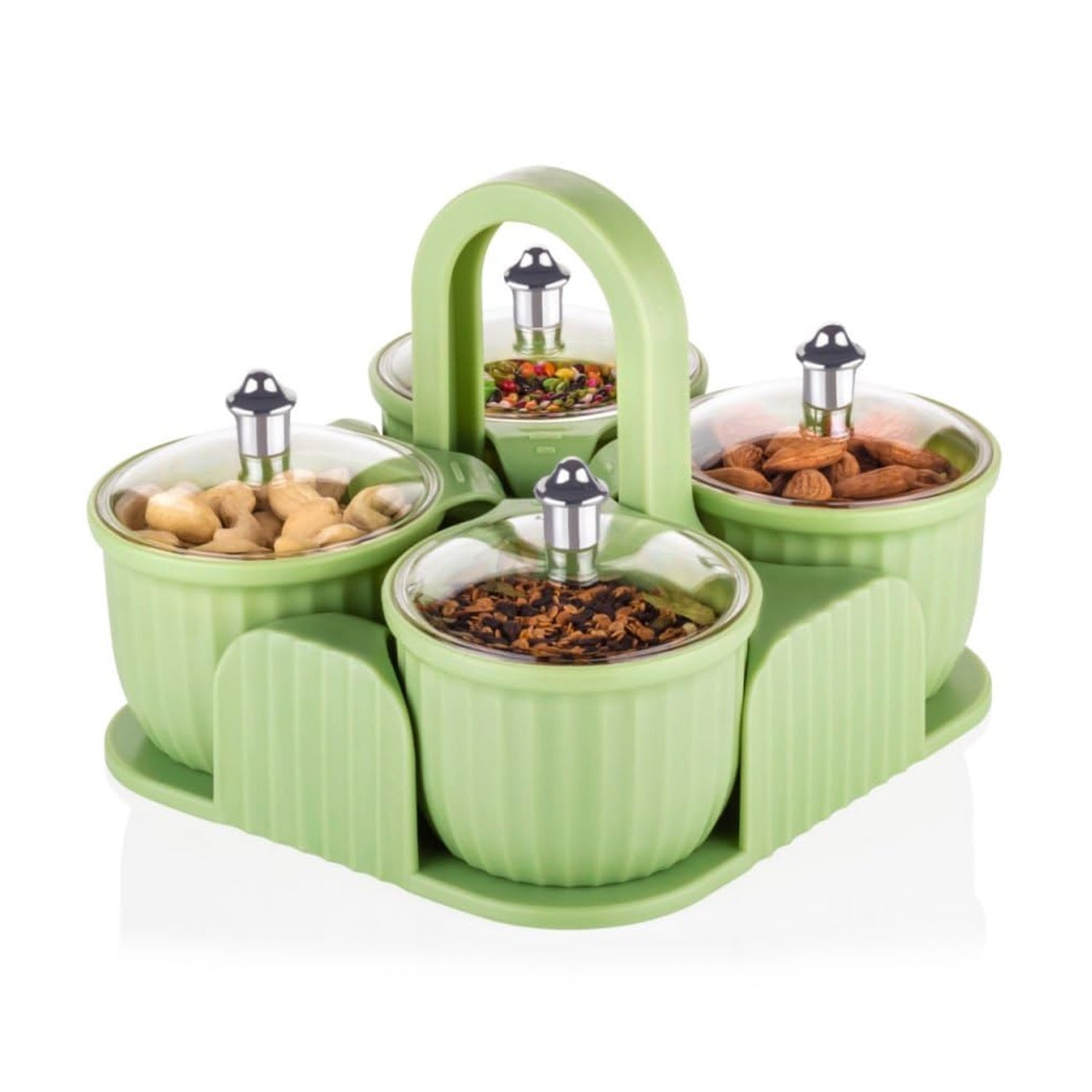 Multipurpose Dry Fruit Jar Set – Airtight 4-Container Storage Tray with Lid